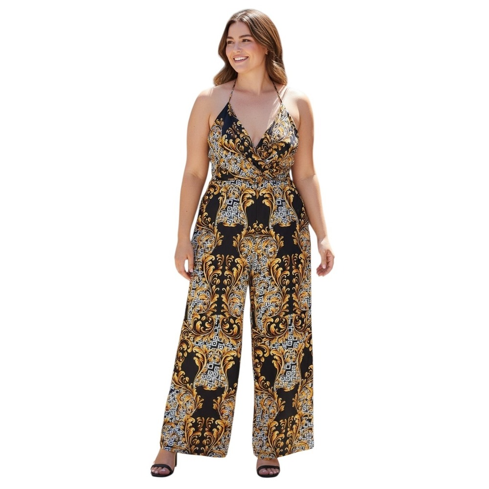 Love J Wide Leg Halter Jumpsuit Women's Plus size 3X Baroque Summer Party Beachy